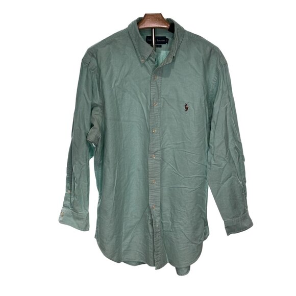 Ralph Lauren Mens Classic Fit Long Sleeve Shirt Size 17 1/2 32-33 Green Top - Picture 1 of 7
